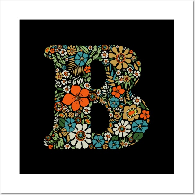 Hippie Floral Letter B Wall Art by zeljkica